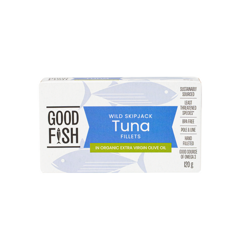 Wild Skipjack Tuna in Extra Virgin Organic Olive Oil 120g