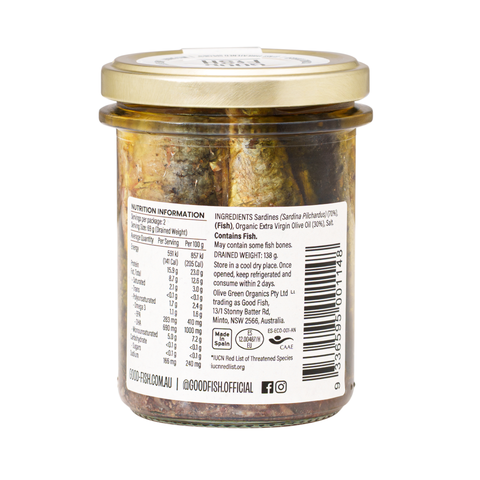 Wild Sardines in Extra Virgin Organic Olive Oil 195g