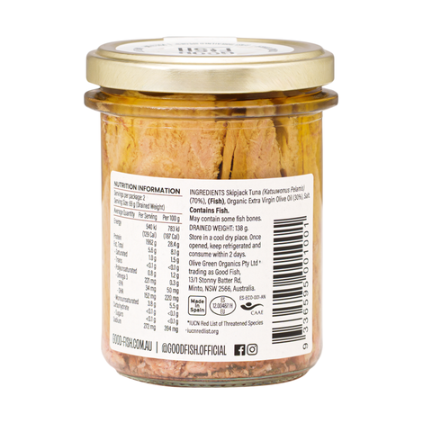 Wild Skipjack Tuna in Extra Virgin Organic Olive Oil 195g