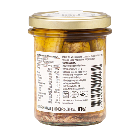Wild Mackerel in Extra Virgin Organic Olive Oil 195g
